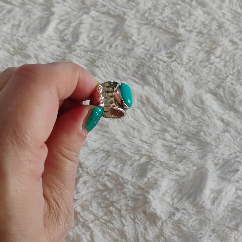 Sterling Silver Turquoise Hammered Ring